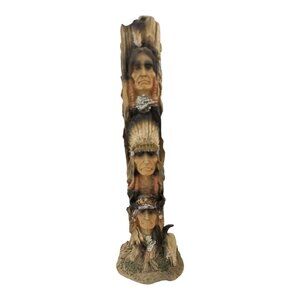 Vintage Native American Chief Faces Totem Figurine – Hand Painted – Resin